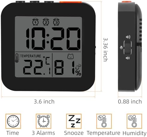 Linoutx Digital Alarm Clock with 3 Bells and Temperature Display