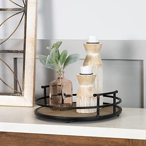 Stratton Home Decor Metal and Wood Round Tray