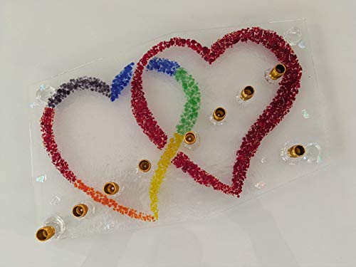 Two Hearts Pride Glass Menorah by YafitGlass 1
