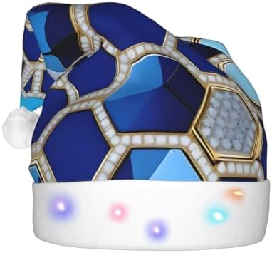 Blue Hexagons Diamond Print Christmas LED Santa Hat