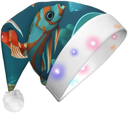 Ocean Underwater Fish Print Christmas Hat with LED Lights