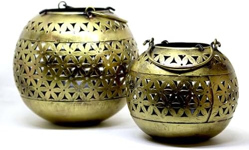ZainArtistry Decorative Brass Bowls with Floral Design Candle Holder