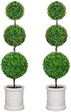 VIVATREES 3FT Artificial Triple Ball Topiary Set of 2 with Planter Pot