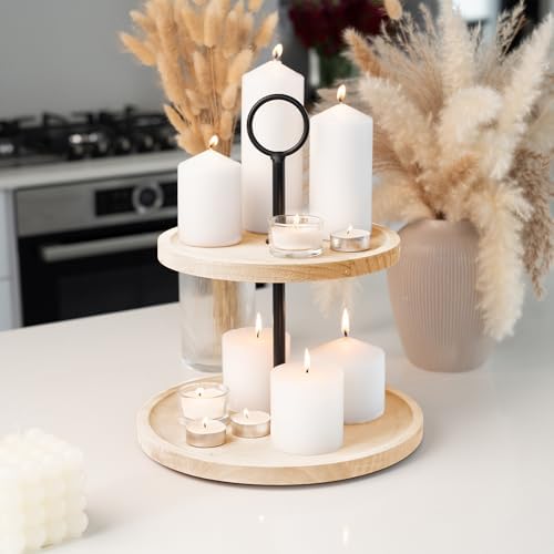 KIBAGA Decorative Wooden Two Tiered Tray Stand