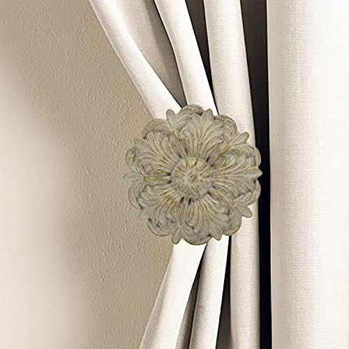MERIVILLE 2 Pack Fleur Window Drapery Holdbacks with Gold Finish