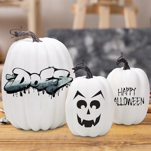 3PCS White Artificial Foam Pumpkins Halloween Decor Centerpieces