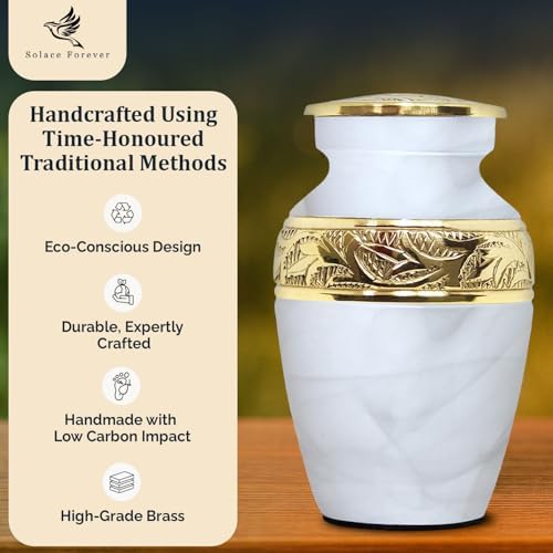 Solace Forever Small Urn for Human Ashes - White Keepsake Urn