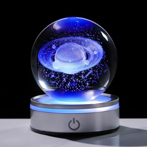 Crystal 3D Saturn Ball Figurine with LED Light Base