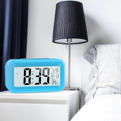 Hooporia Blue Alarm Clock with LCD Screen and Snooze Function