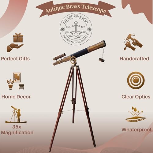 Classic Nautical Brass Telescope with Wooden Tripod