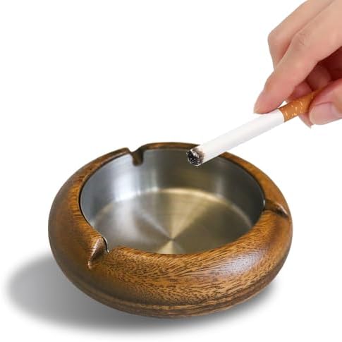 Exquisite Walnut Wood Cigarette Ashtray with Stainless Steel Lined