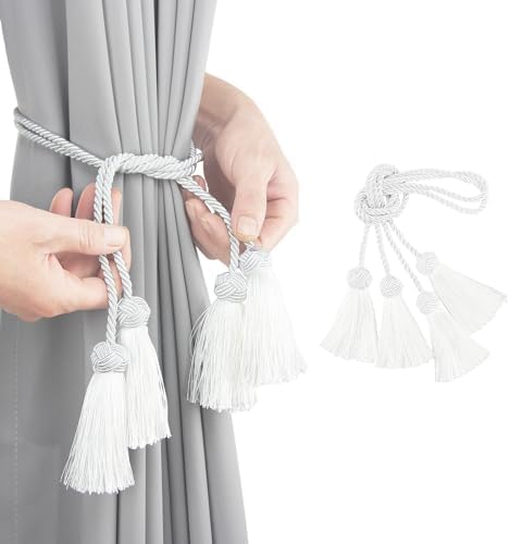 Elegant White Curtain Tiebacks with Tassel 2pack