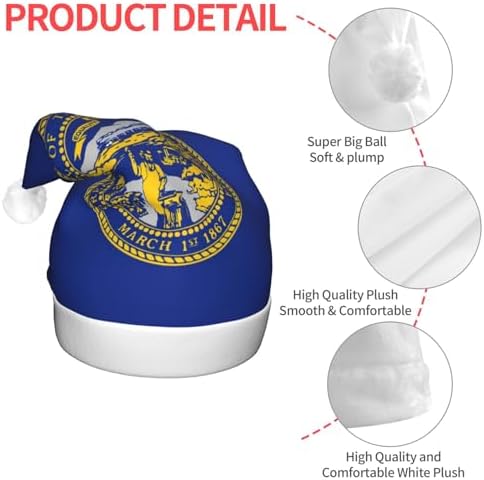 Nebraska Flag Print Christmas Hat with LED Light