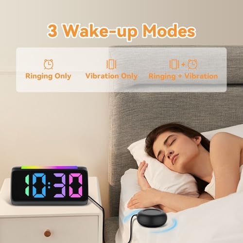 Netzu Alarm Clocks for Heavy Sleepers with Vibrating Pad and RGB Display