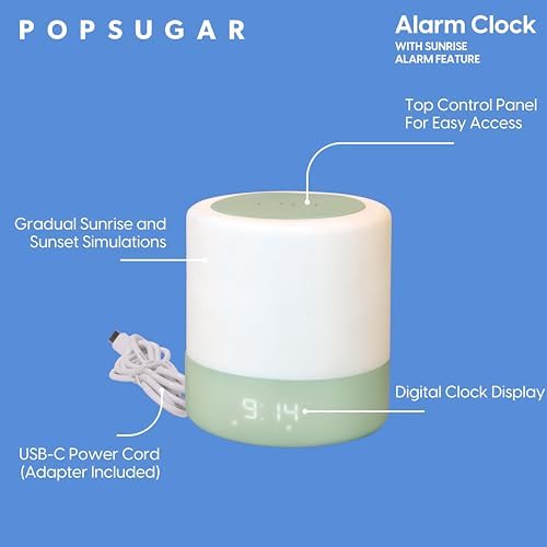 POPSUGAR Sunrise Alarm Clock with Gentle Wake Up and Natural Light Simulation