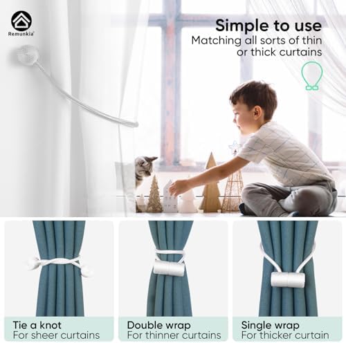 Remunkia Magnetic Curtain Tiebacks 2 Pack - White