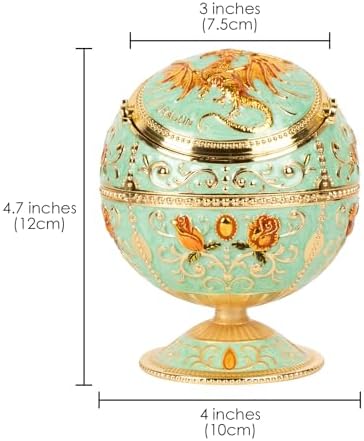Dragon Ashtray with Lid - Teal Gold Zinc Alloy