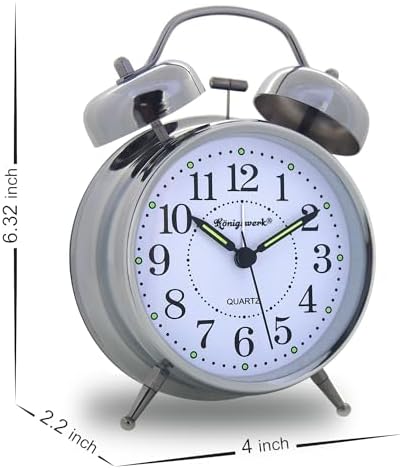 Loud Bell Alarm Clock with Night Light and Silent Hands