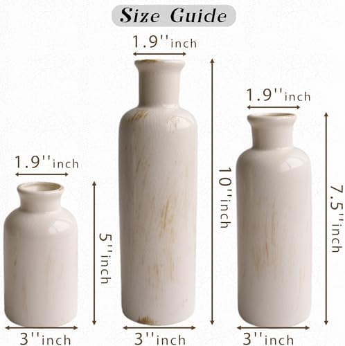 Pampas Grass Vase Set 3 White Ceramic Vases with Dried Pampas