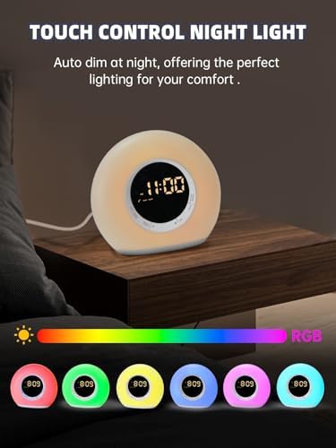 ICODE Alarm Clock with Dimmable Night Light and 10 White Noise