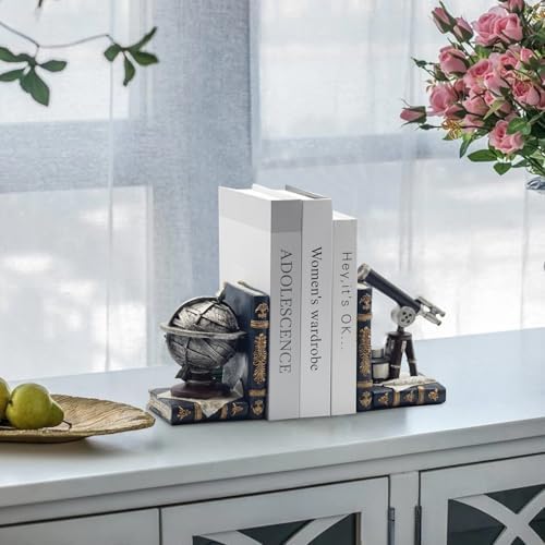Vintage Armillary Sphere Bookends with Telescope Design