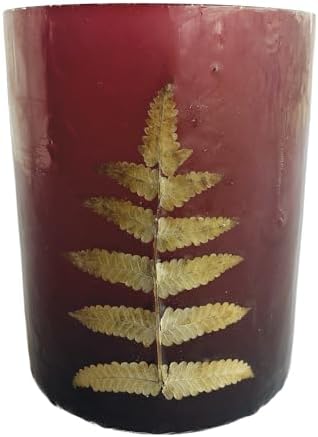 Creative Co Op Large Glass Votive Candleholder with Eucalyptus Leaves Red Gold Finish