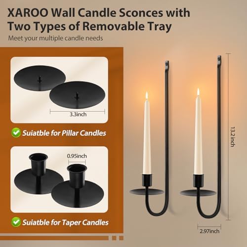 Black Candle Sconces Set of 4 Taper Pillar Wall Candle Holder