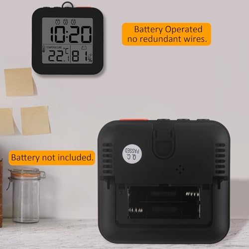 WinFong Small Digital Alarm Clock with 3 Bells and Humidity Temperature Display