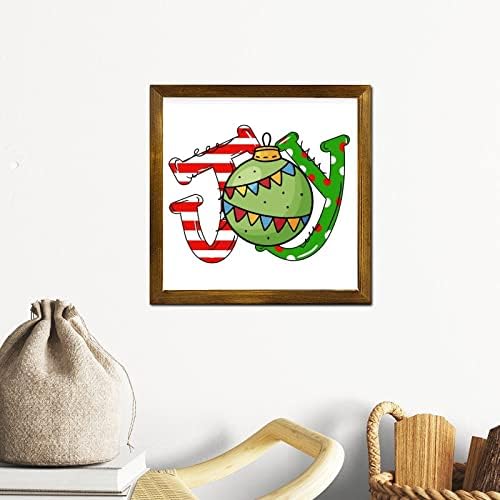 Christmas Joy Ball Framed Wooden Sign 7x7 Inch 1