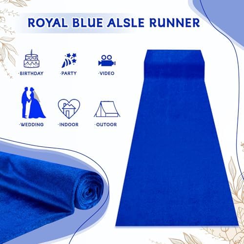QueenDream Royal Blue Velvet Aisle Runner 25x15ft