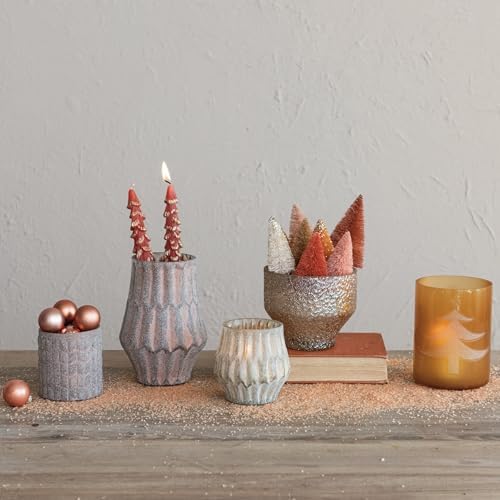 Creative Co Op Round Glass Votive Candleholder with Frosted Copper Finish