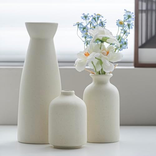 Distressed Ceramic Vase Set of 3 Modern Bohemian Farmhouse Decor