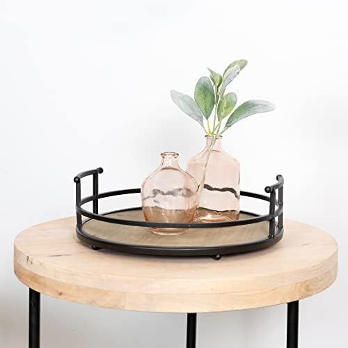Stratton Home Decor Metal and Wood Round Tray