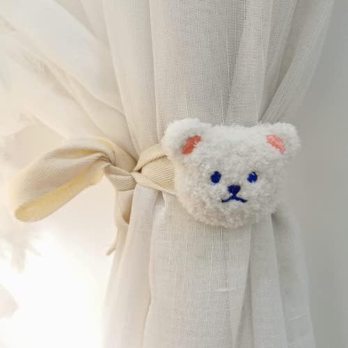 Cute Cartoon Bear Curtain Tiebacks 2 Pack White