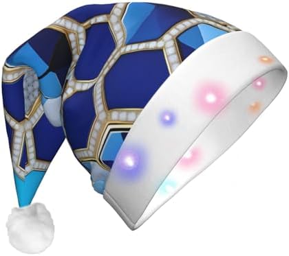 Blue Hexagons Diamond Print Christmas LED Santa Hat
