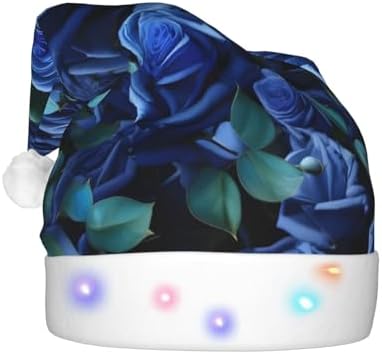 Many Blue Roses Print LED Christmas Hat for Adults