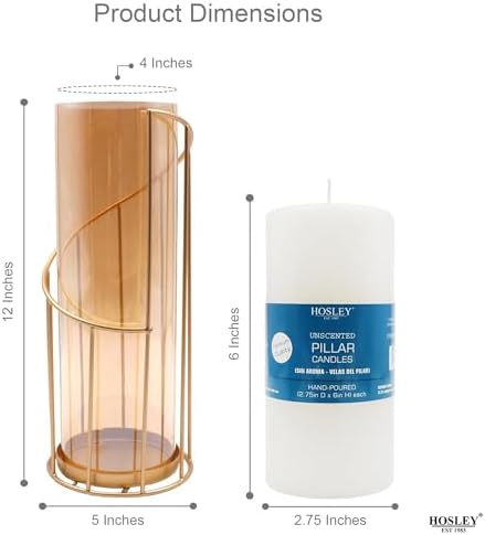 Hosley 12-Inch Metal Glass Hurricane Candle Holder