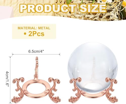 Uxcell 2pcs Metal Crystal Sphere Display Stand Rose Gold