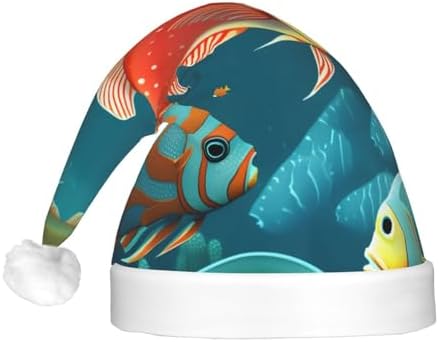 Ocean Underwater Fish Print Christmas Hat with LED Lights