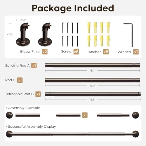 Zeerobee 1 Inch Antique Bronze Curtain Rods 32-48 Inches