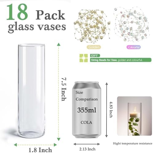 18pcs Clear Borosilicate Glass Vases for Home Decor