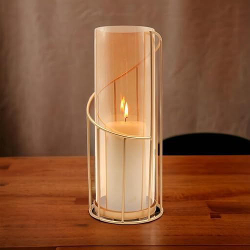 Hosley 12-Inch Metal Glass Hurricane Candle Holder