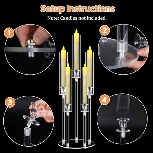 2 Sets 5 Arms Acrylic Candelabra Centerpieces with LED Holder