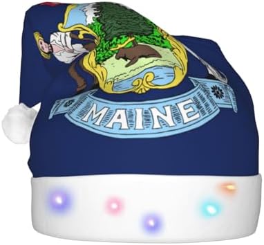 Maine State Flag Christmas Hat with LED Lights