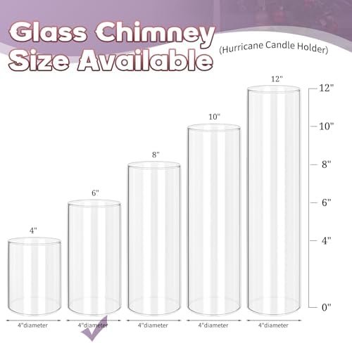 6 Pack Hurricane Candle Holders Clear Borosilicate Glass Cylinder Tube Covers