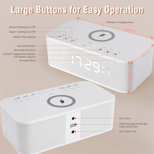 Dual Alarm Clock Radio with Bluetooth and White Noise