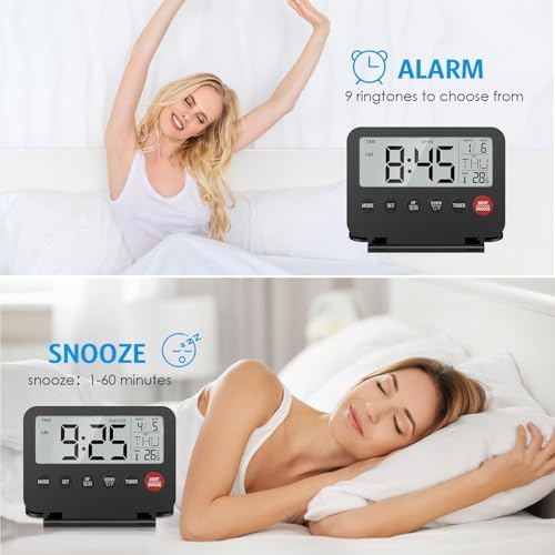 Olipiter Small Foldable Digital Travel Alarm Clock with Calendar and Temperature