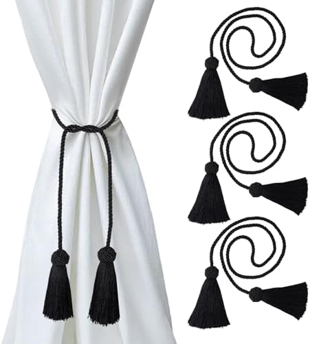 4 Pack Black Curtain Tiebacks With Tassels