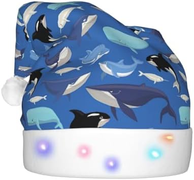 Whale Pattern Print LED Christmas Hat for Adults