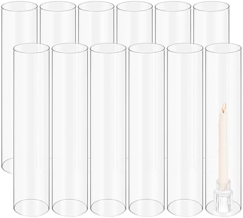 12PCS Clear Glass Hurricane Candle Holder Sleeve